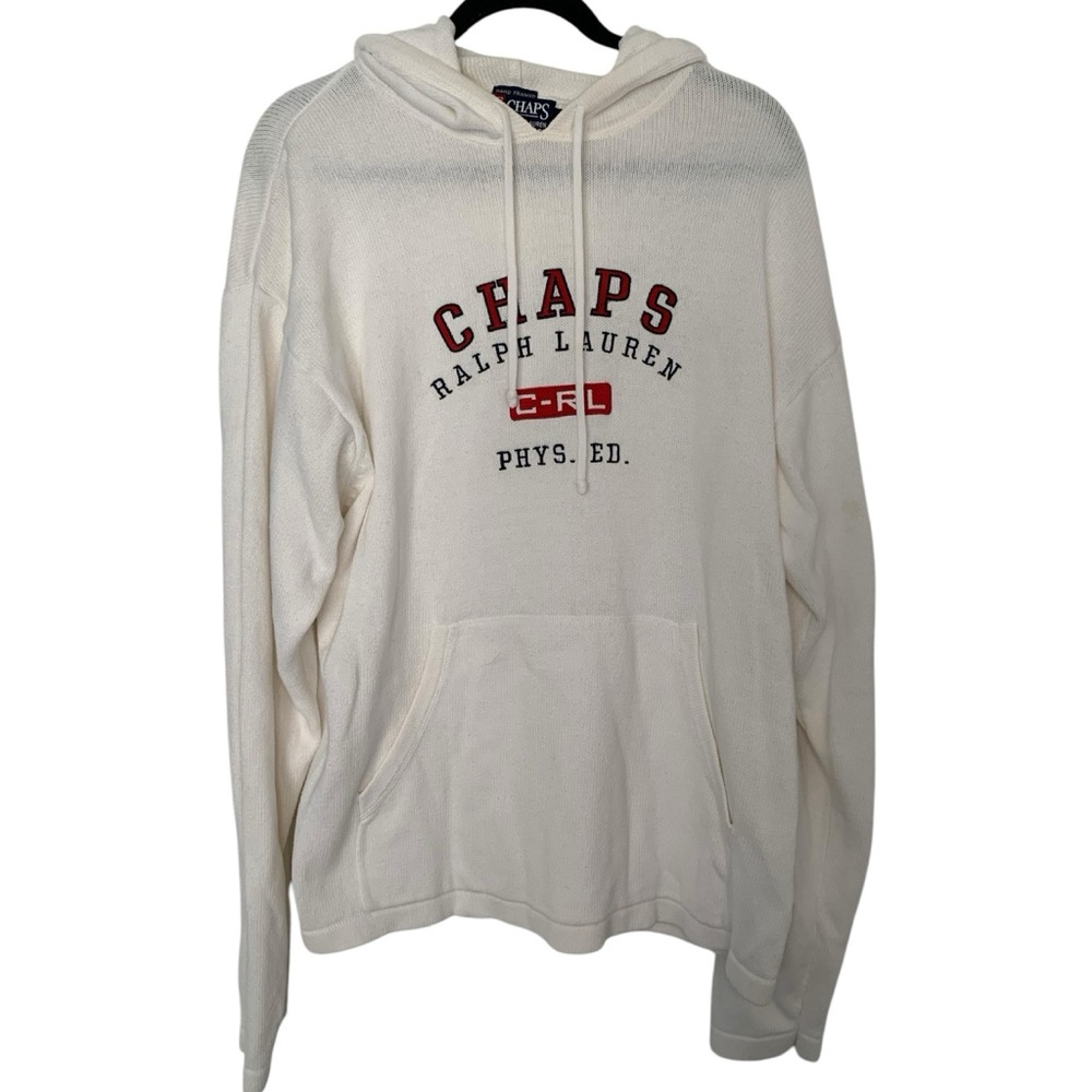 Chaps Ralph Lauren Large Men's White Preppy Sporty Nautical Beachy Knit Hoodie